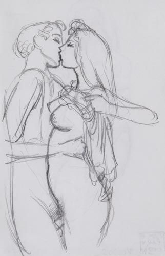 John Buckland-Wright (1897-1954) - Couple making love, Pencil, on notepaper With another drawing
