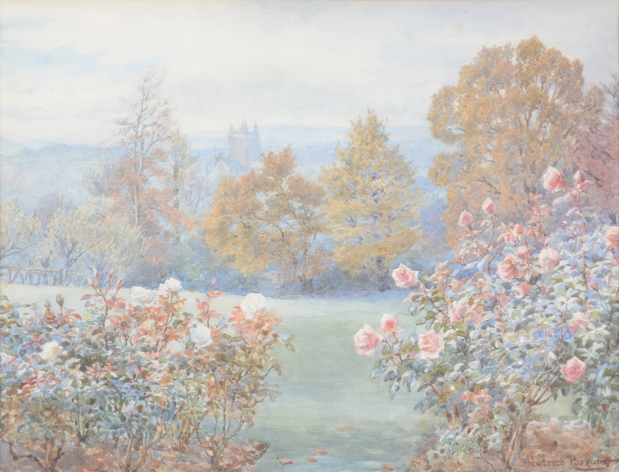 Beatrice Emma Parsons ( 1870-1955) - Rose gardens A pair, watercolour Both signed lower right Each