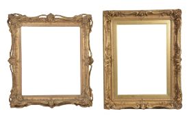 A water-gilt swept frame circa 1850 - with red bole base, together with a heavily scrolled