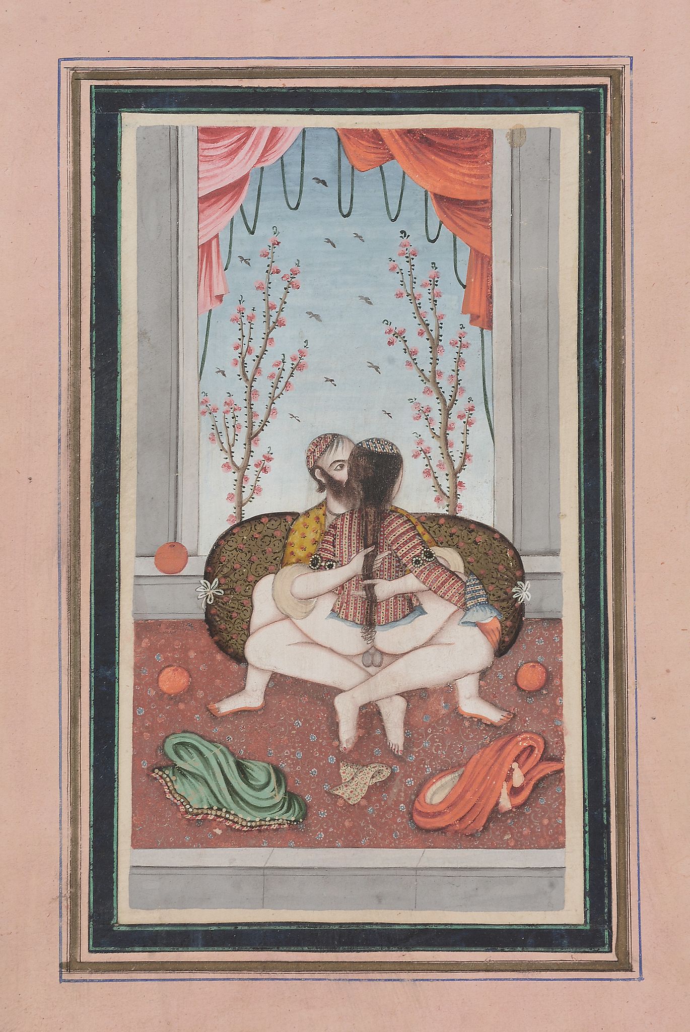 A Persian erotic miniature painting, 20th century, 19cm high A Persian erotic miniature painting ,