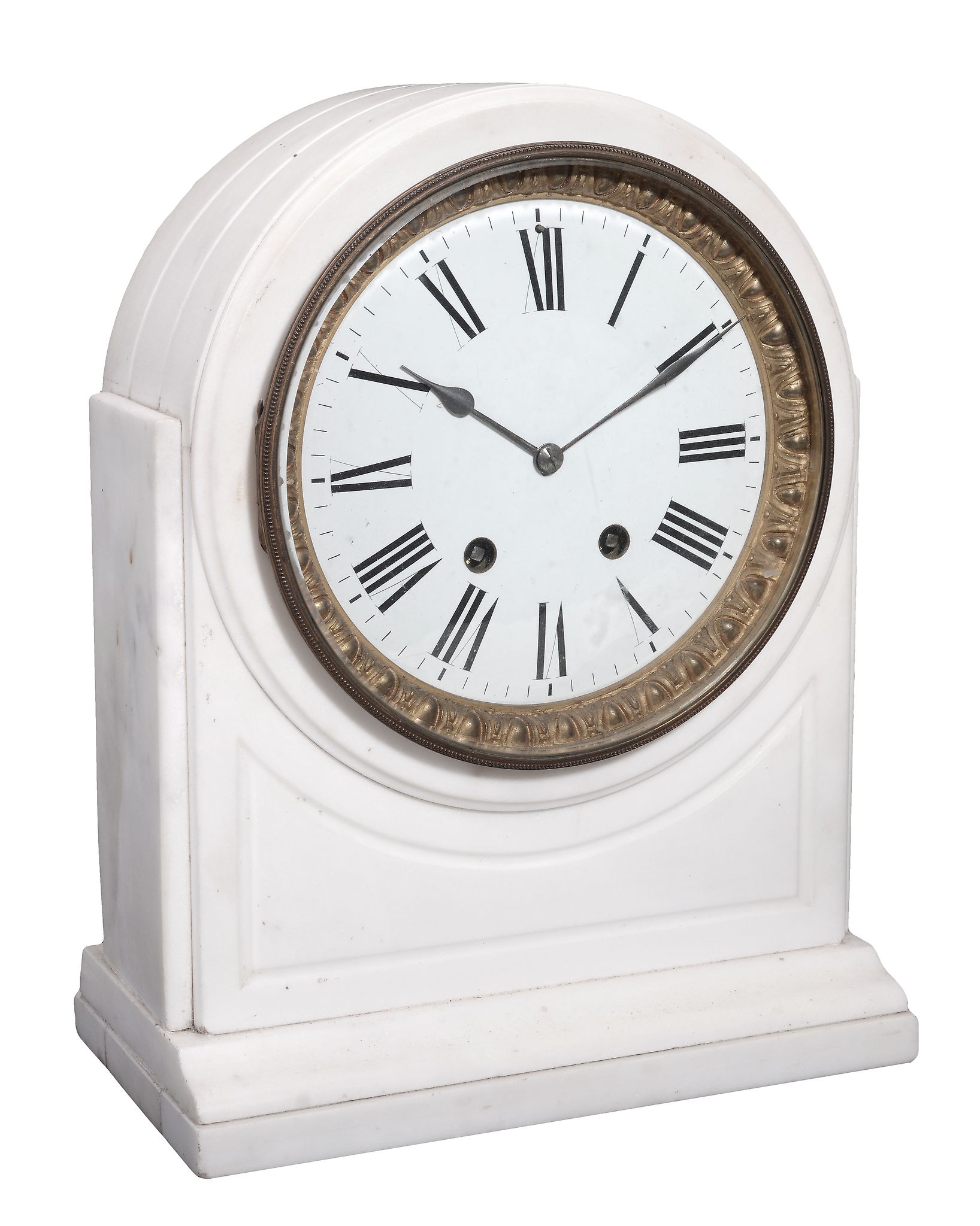 A French white marble mantel clock, unsigned, late 19th century A French white marble mantel clock,