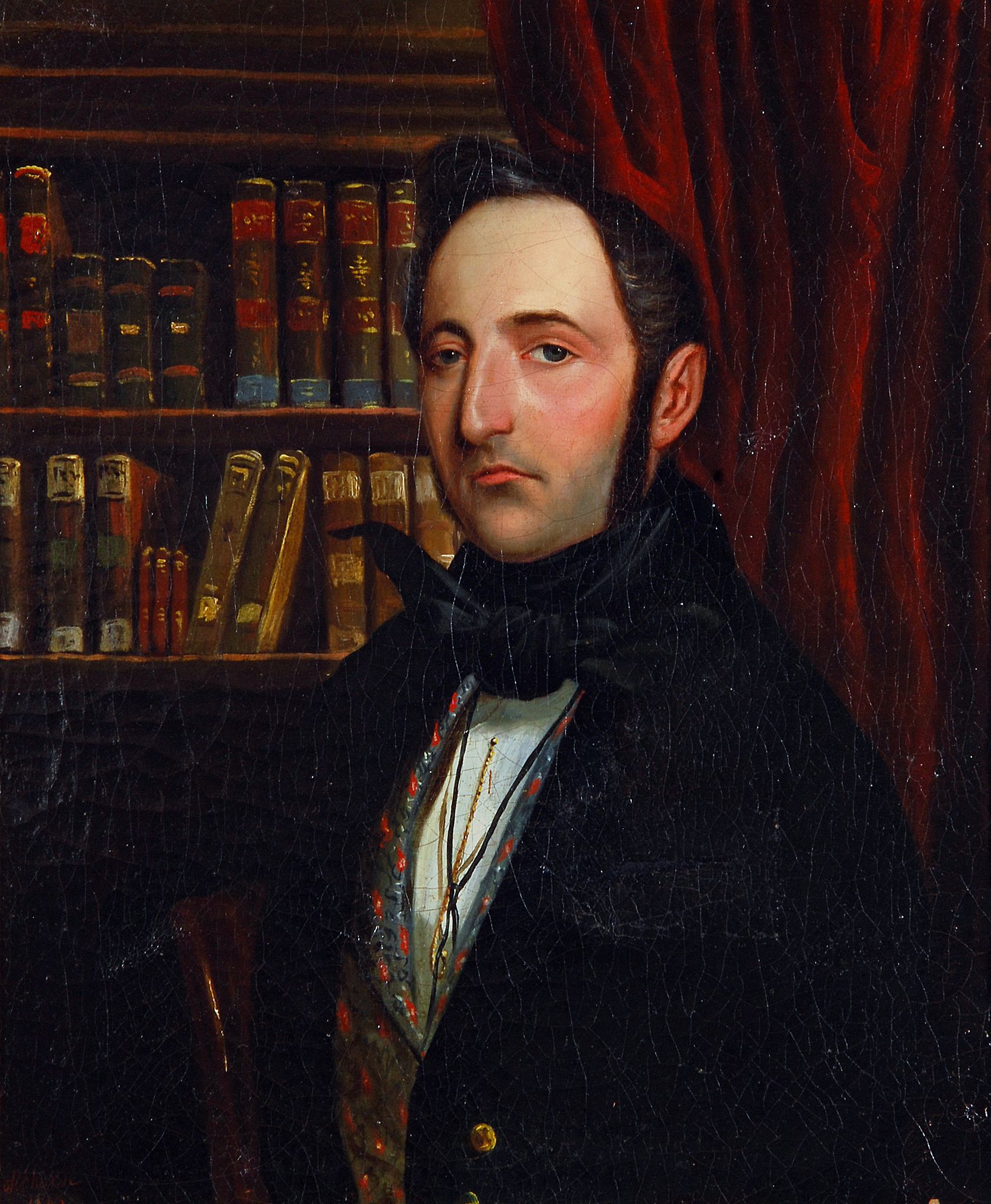 Continental School (19th century) - Portrait of a gentleman in a library interior Oil on canvas 46