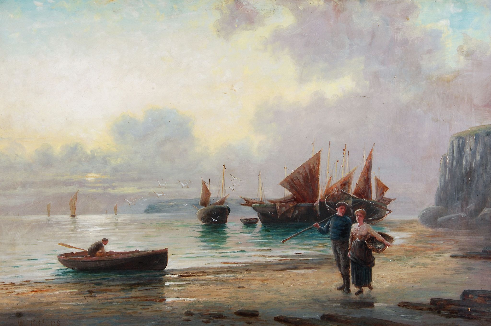 William Richards (19th century) - Fisherman on the shore Oil on canvas Signed lower left 51 x 76