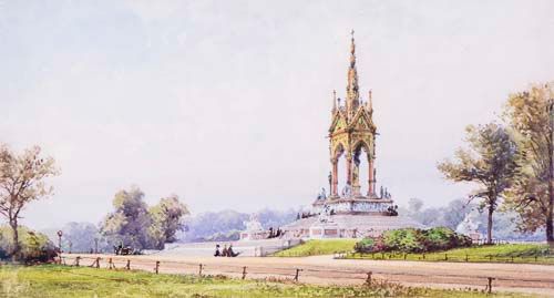 Attributed to Gabriel Carelli - The Albert Memorial, Watercolour over pencil Circa 1875 Unframed 23