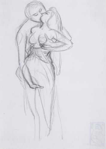John Buckland-Wright (1897-1954) - Couple kissing, Pencil, on wove paper Studio stamp verso 18 x 13