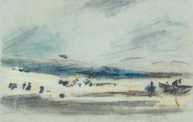 Hercules Brabazon Brabazon (1821-1906) - Landscape at dusk, Pencil, coloured chalks, on grey wove