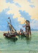 A. Polidori (fl. late 19th/early 20th century) - Fishing boats mooring outside Venice Watercolour