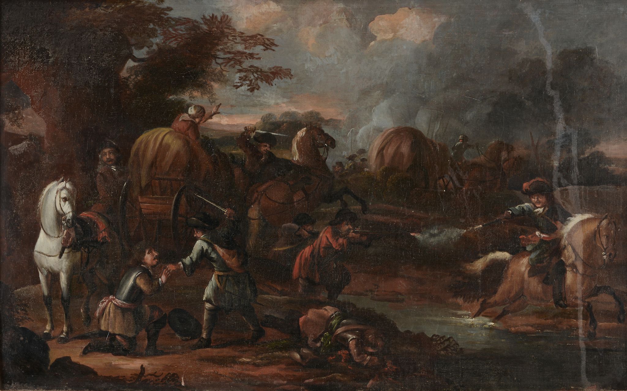 Dutch School (18h century) - A skirmish Oil on canvas 37 x 59 cm (14 1/2 x 23 1/4 in)