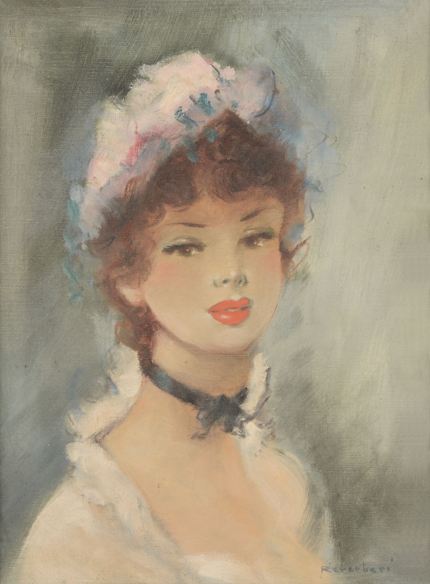 Reverberi (20th century) - La Parisienne Oil on canvas Signed lower right 36 x 27 cm (14 x 10 1/2