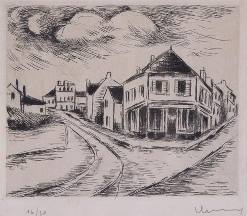 Maurice De Vlaminck (1876-1958) - Carrefour de sotteville-les-rouen, Etching with drypoint, on wove