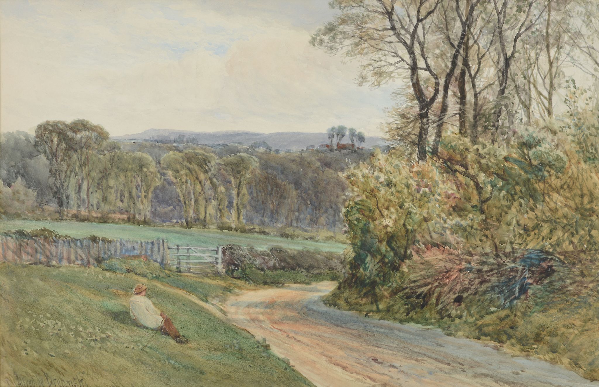 Alfred de Breanski Sr (1852-1928) - In the Springtime Watercolour Signed lower left 30 x 46.5 cm (