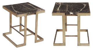 A pair of marble mounted bronze tables, second half 20th century A pair of marble mounted bronze