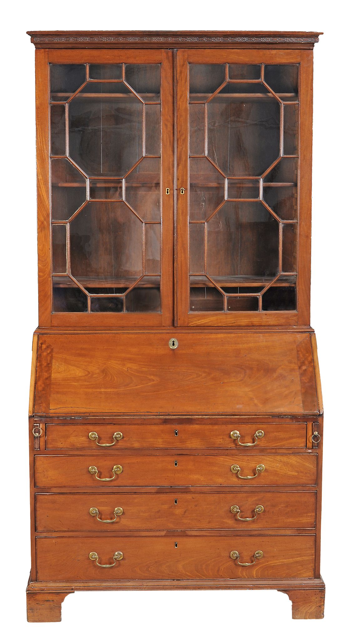 A George III mahogany bureau bookcase circa 1780 the blind fretwork... A George III mahogany bureau