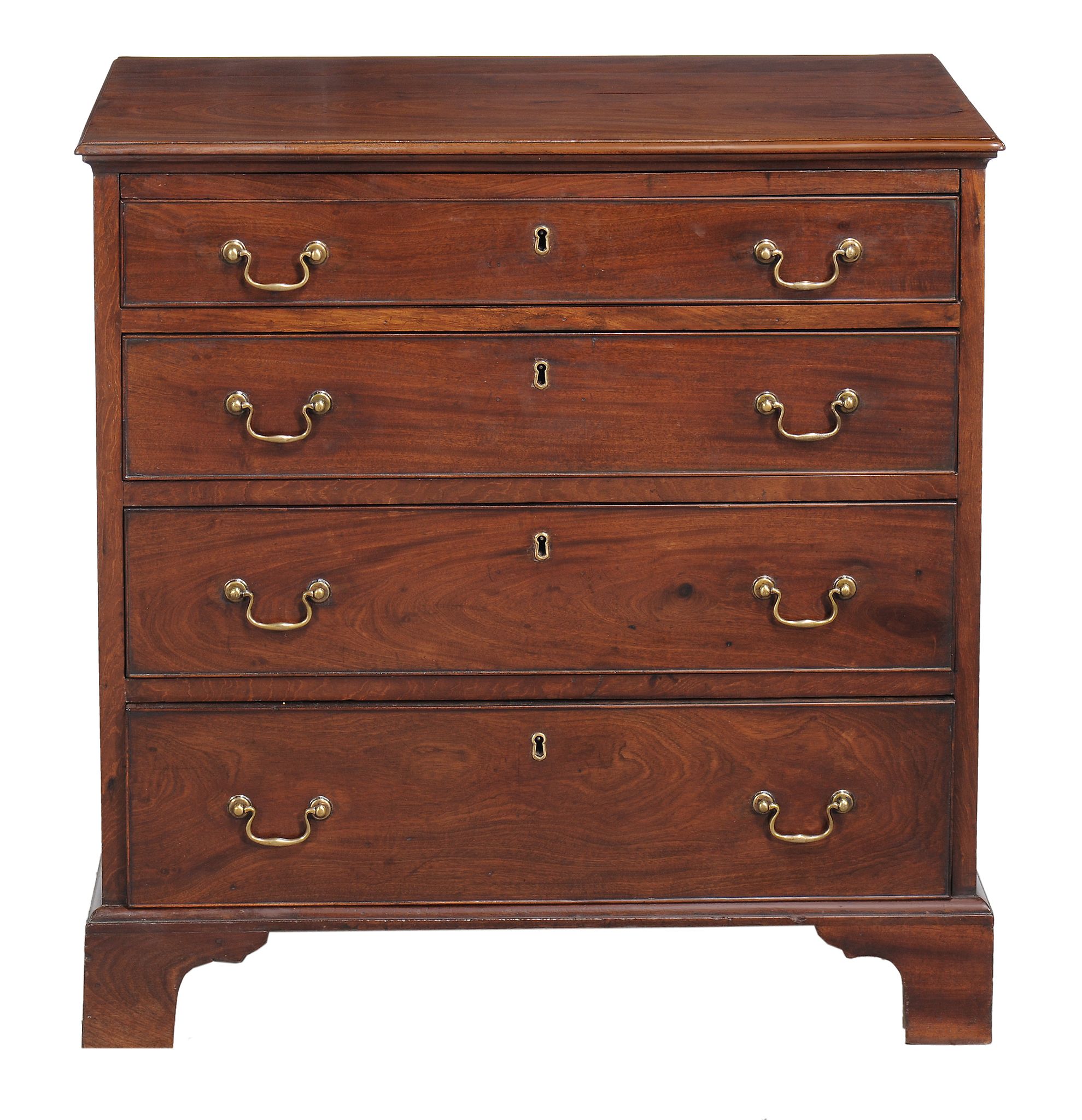 A George III mahogany chest of drawers, circa 1790, rectangular moulded top A George III mahogany