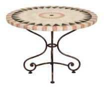 A tile topped metal table, of recent manufacture A tile topped metal table, of recent manufacture,