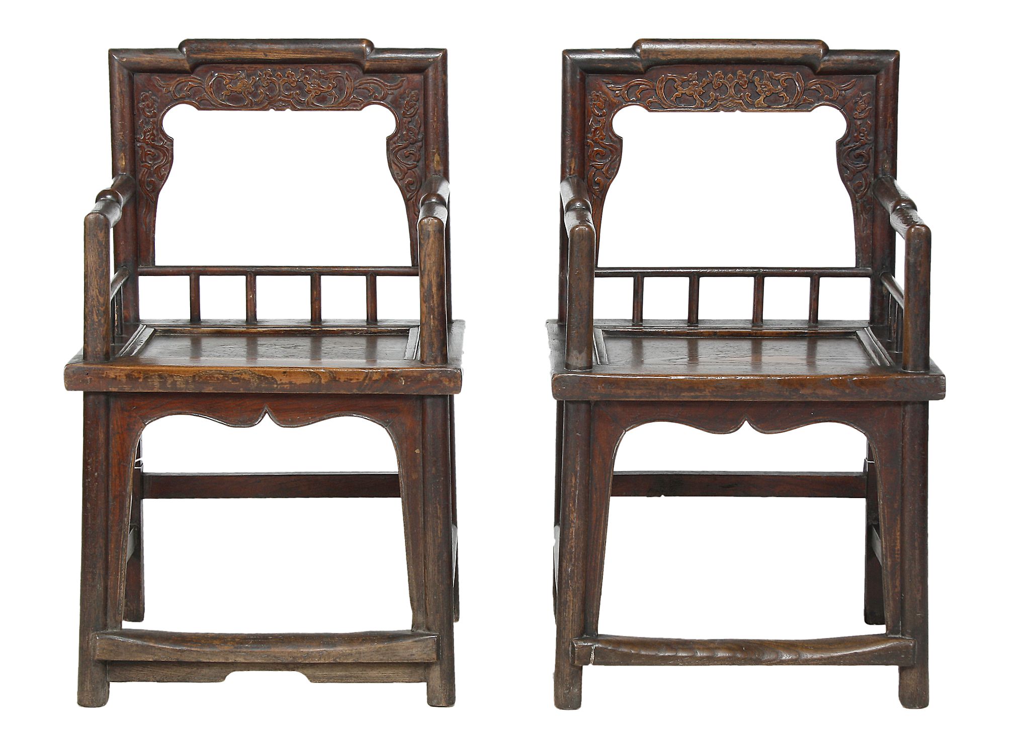 A pair of Chinese elm armchairs, 19th century A pair of Chinese elm armchairs, 19th century, each