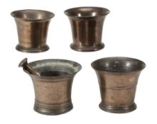 Four English bronze mortars, 18th century Four English bronze mortars, 18th century, all with