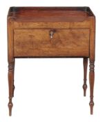 A George III mahogany tray top bedside cupboard circa 1800 the galleried top... A George III