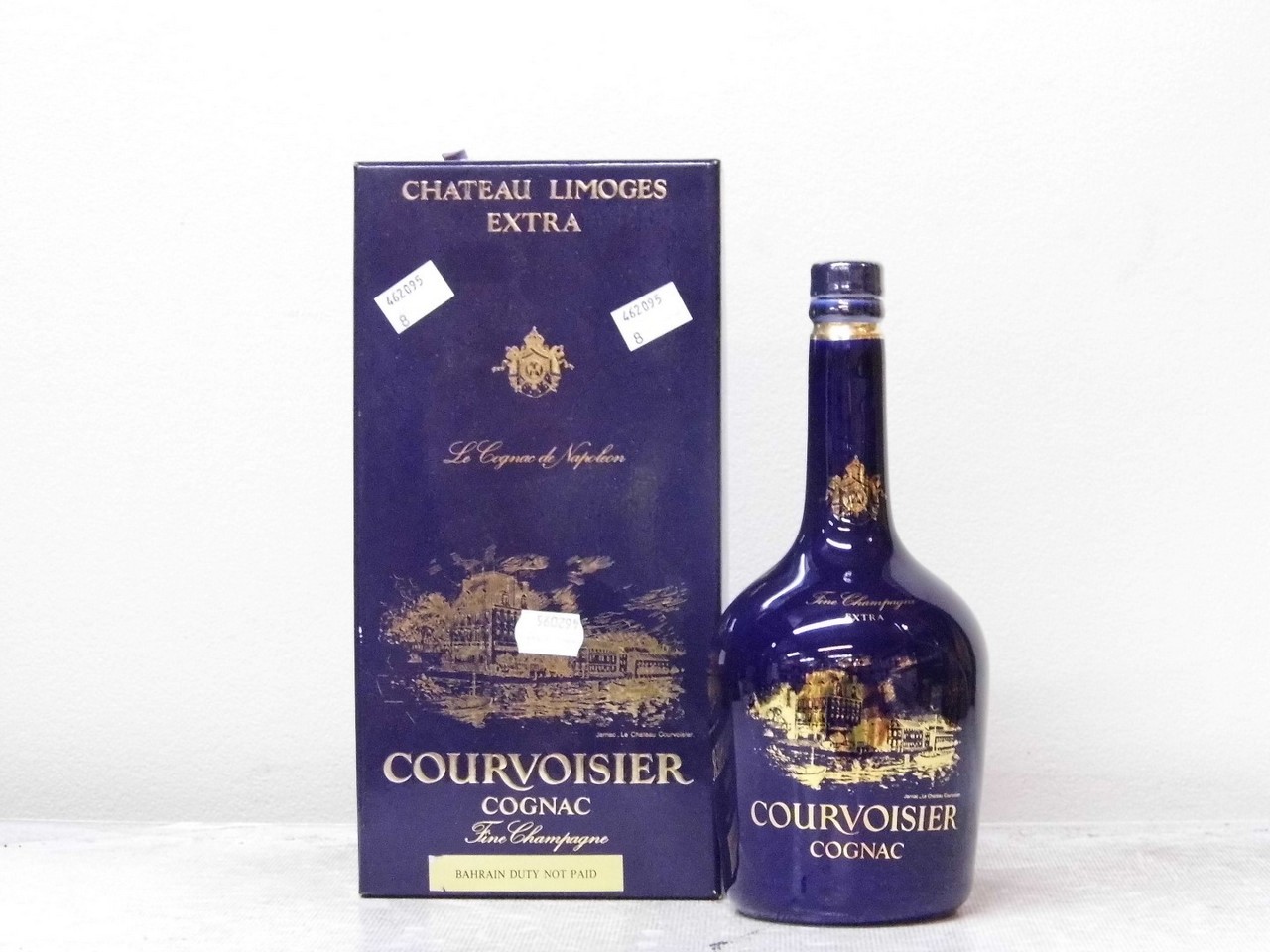 Courvoisier Chateau Limoges ExtraBlue Limoges ceramic bottle with certificateNo Size or Stregth
