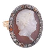 A 19th century and later hardstone cameo ring  A 19th century and later hardstone cameo ring,