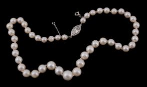A graduated cultured pearl necklace, the forty five 5.5mm to 9  A graduated cultured pearl necklace,