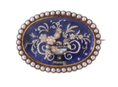 A Georgian enamel and seed pearl brooch, circa 1780  A Georgian enamel and seed pearl brooch,