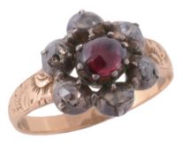 A 19th century garnet and diamond ring, Rome 1815-1870  A 19th century garnet and diamond ring,