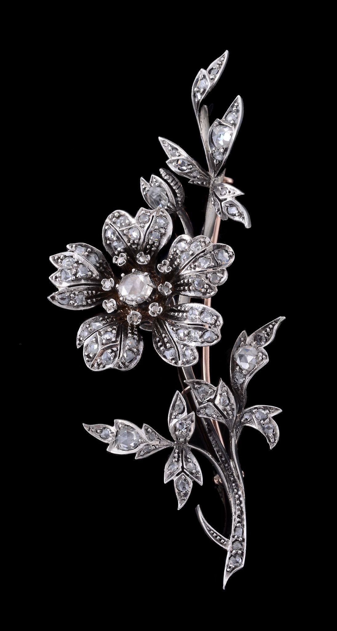 A 19th century diamond floral spray brooch, circa 1870  A 19th century diamond floral spray brooch,