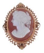 A late 19th century hardstone cameo brooch, circa 1880  A late 19th century hardstone cameo brooch,