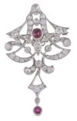 A late Victorian ruby and diamond brooch, circa 1890  A late Victorian ruby and diamond brooch,