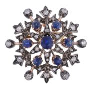 A Victorian sapphire and diamond cluster brooch/ pendant, circa 1870  A Victorian sapphire and