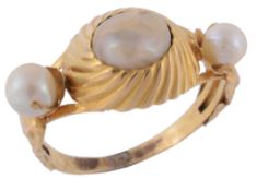 An 18th century pearl ring, Rome 1737, the central pearl in a reeded setting  An 18th century