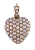 A late Victorian half pearl heart shaped locket pendant, circa 1890  A late Victorian half pearl