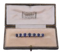 An early 20th century sapphire and diamond bar brooch, circa 1910  An early 20th century sapphire