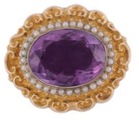 A Victorian gold and amethyst brooch, circa 1880  A Victorian gold and amethyst brooch,   circa