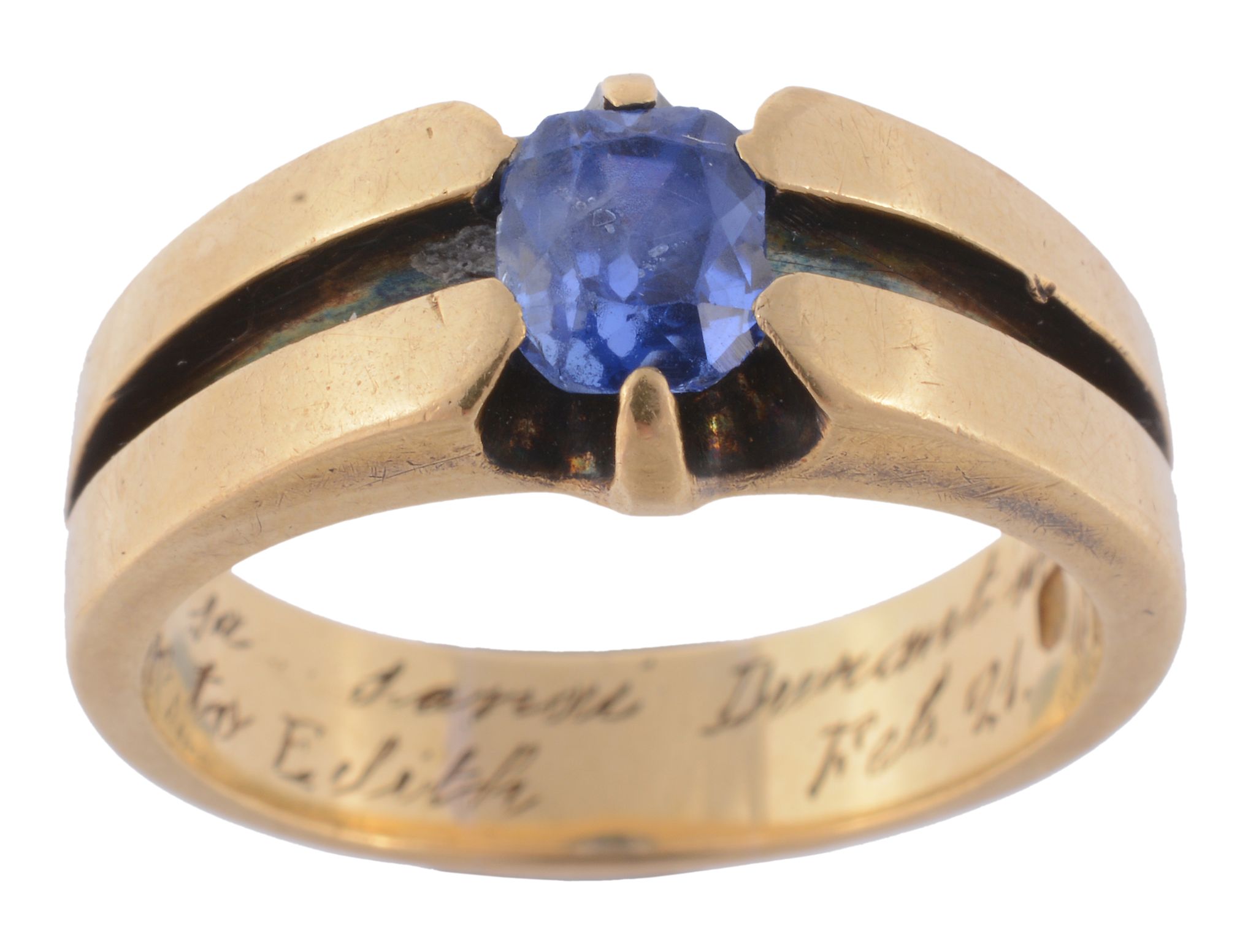 A French sapphire ring, the oval shaped sapphire in a claw setting  A French sapphire ring,   the