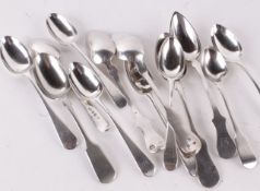 Five George III silver Old English pattern tea spoons by Thomas Wallis II, London 1790, engraved `