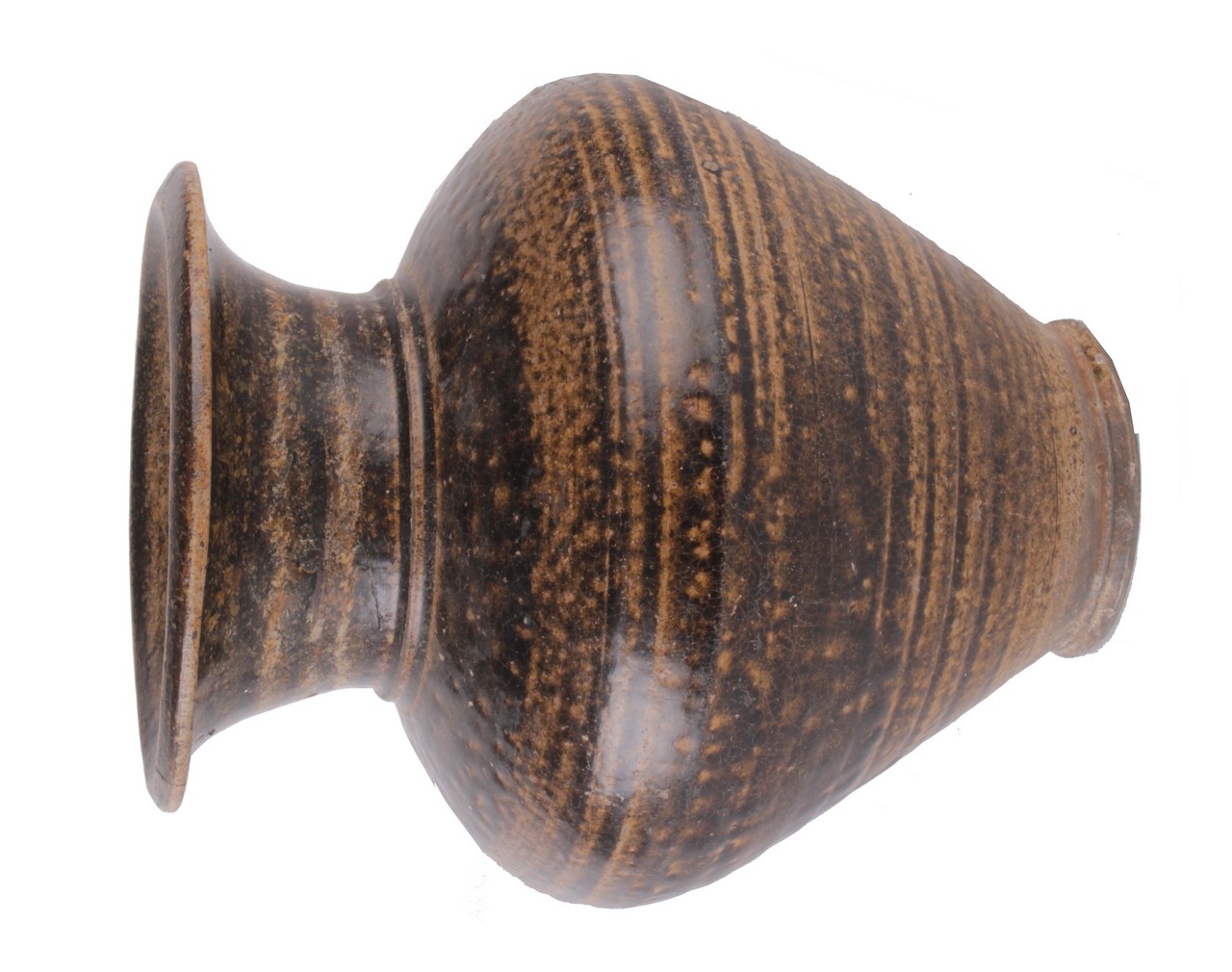 An ancient pottery vase of `acorn` shape, unglazed, unmarked, 25cm high. There is no condition