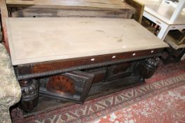 A Jacobean style oak and inlaid top of a court cupboard 153cm wide There is no condition report