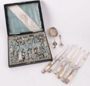 A collection of Continental silver coloured flatware, to include: six French fruit knives, 1809 -