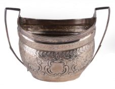 A George silver oval sugar twin handled sugar basin by Crispin Fuller, London 1801, with twin