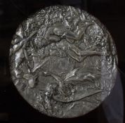 A Victorian electroplated electrotype circular panel of the Expulsion of Adam and Eve from the