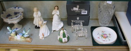 Three Royal Doulton figures, other china and some Waterford glass. There is no condition report