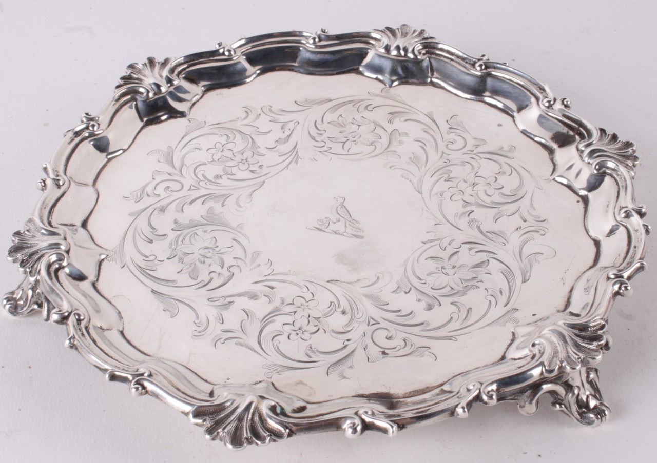 A Victorian silver shaped circular salver by Edward & John Barnard, London 1853, with a moulded