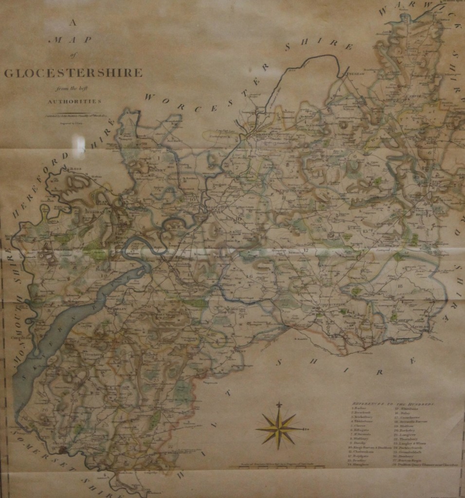 Two framed maps. Gloucestershire and Devonshire. Published by John Stockdale 26th March 1805. Both