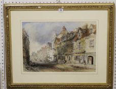 Thomas Coleman Dibdin. Northern France town scene. Watercolour. Signed and dated lower left 1867