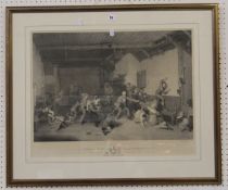 A 19th century black and white engraving. Blind Man`s Bluff. and a quantity of further pictures.