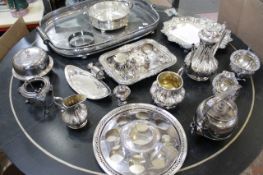A collection of electro-plated items, to include: a large oblong twin handled and galleried tray,
