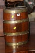 A brass bound barrel 41cm high There is no condition report available on this lot.