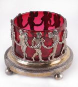 A Belgian silver coloured preserve jar stand or wine coaster by Josse Allard, Brussels, Minerva head